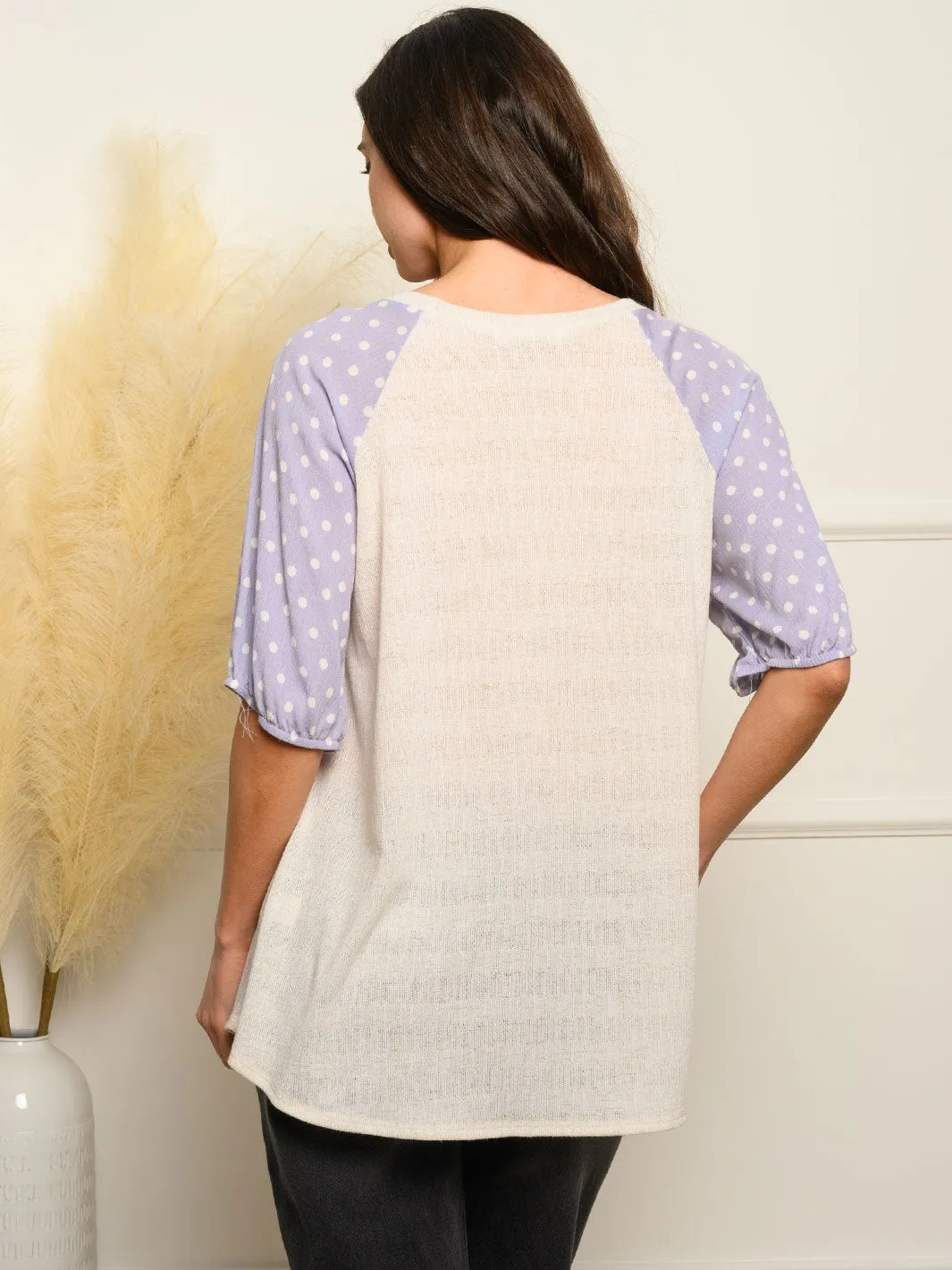 WOMEN'S SHORT POLKA DOT SLEEVE TUNIC TOP