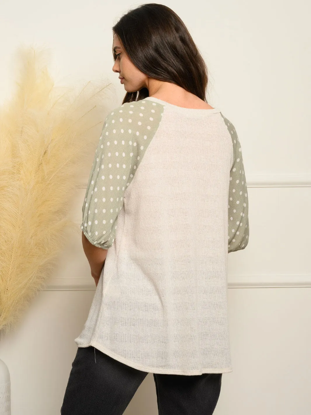 WOMEN'S SHORT POLKA DOT SLEEVE TUNIC TOP