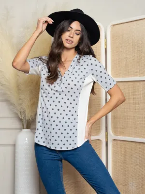 WOMEN'S SHORT SLEEVE V-NECK POLKA DOT TOP