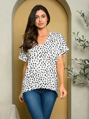 WOMEN'S SHORT SLEEVE V-NECK POLKA DOTS TOP