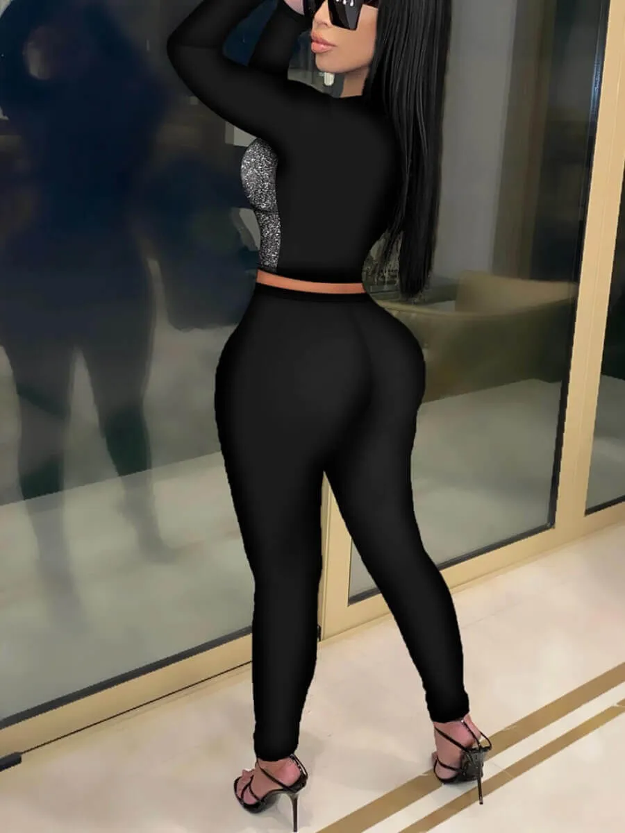 Women's Sparkling Black & Silver Pant Set