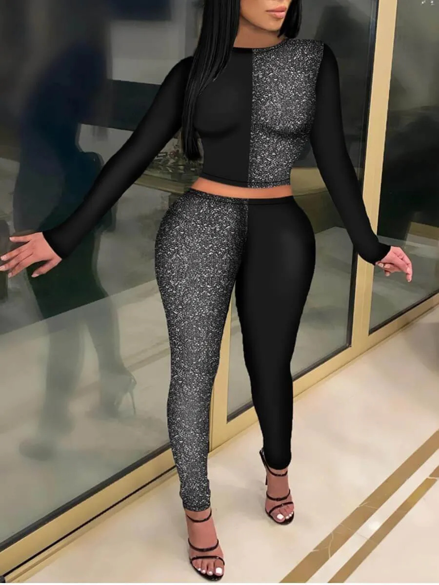 Women's Sparkling Black & Silver Pant Set