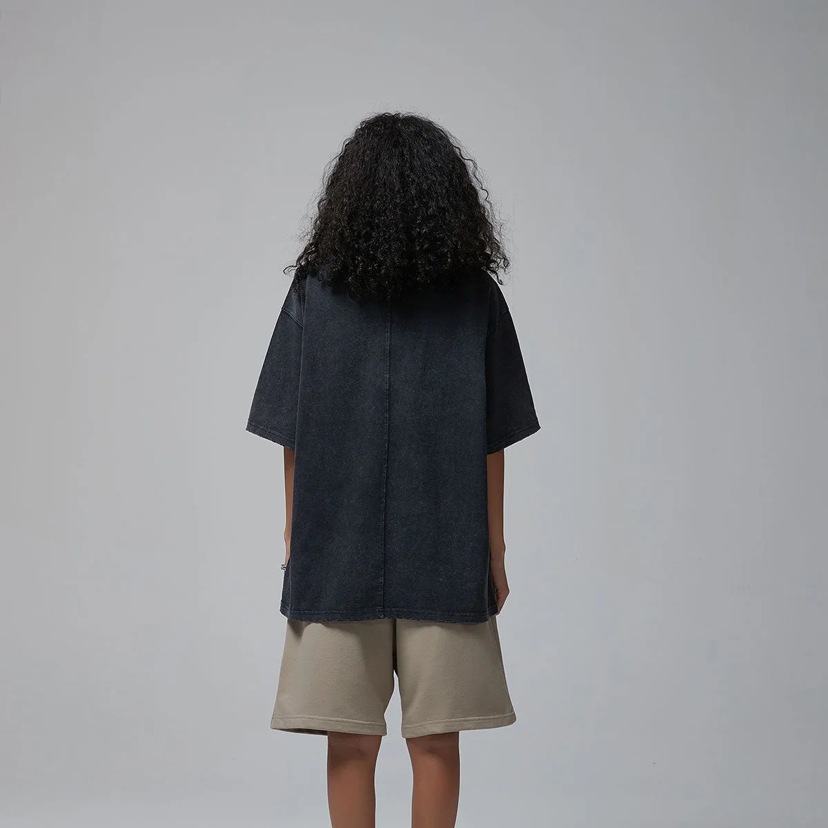Women's Stone Wash Faded Distressed Tee 250gsm