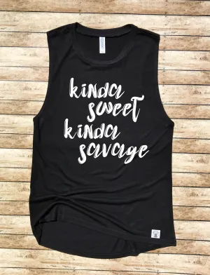 Women's Yoga Tank - Kinda Sweet Kinda Savage - Workout Tank - Workout Shirt - Gym Shirt - Funny Gym Tank - Funny Workout Tank