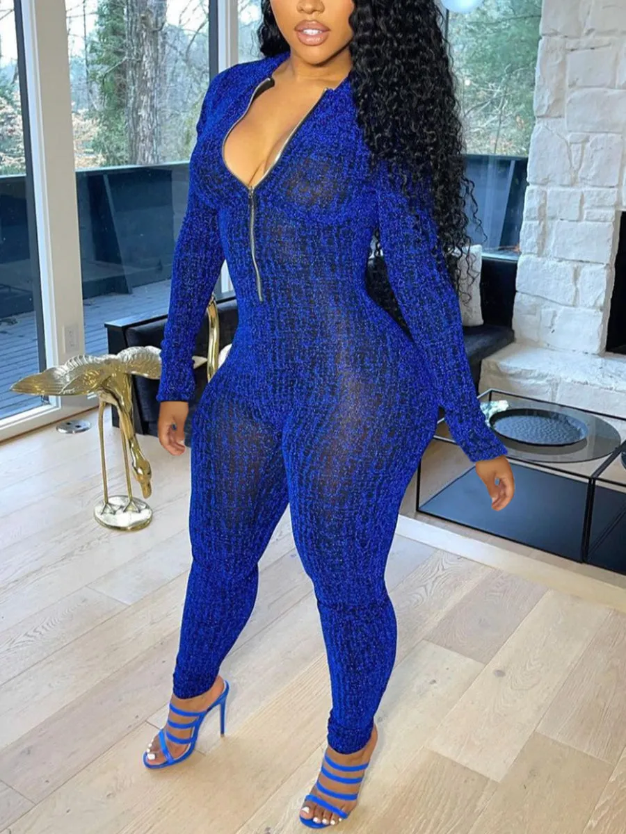 Women's Zipper Design Skinny Jumpsuit