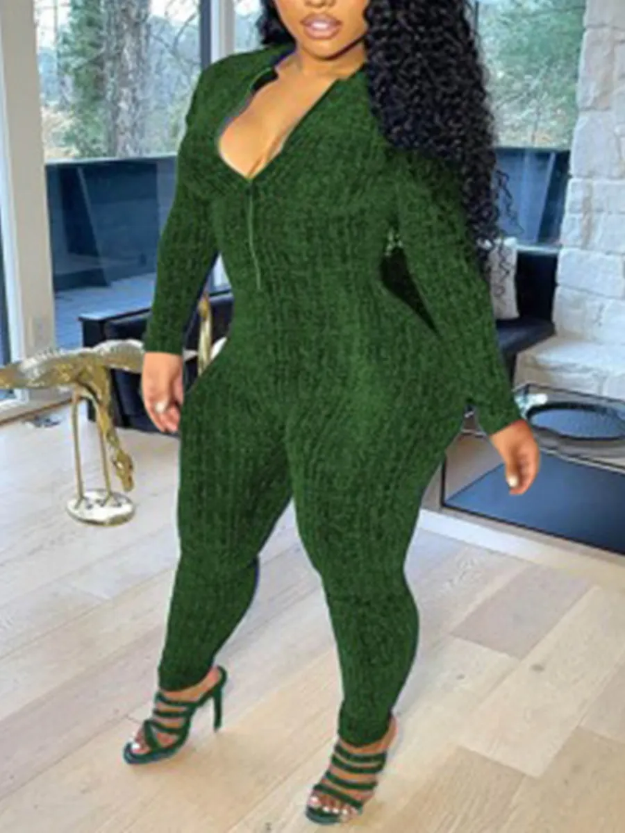 Women's Zipper Design Skinny Jumpsuit