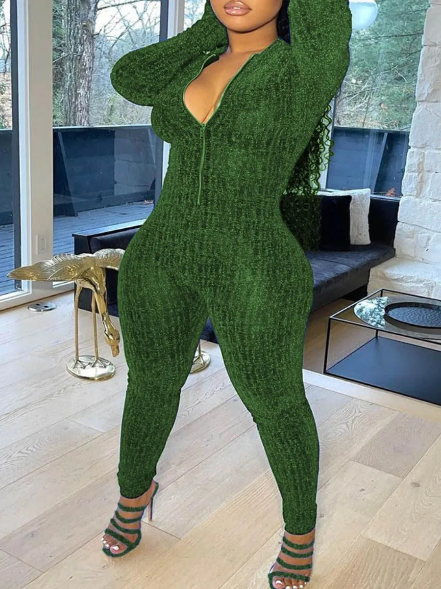Women's Zipper Design Skinny Jumpsuit