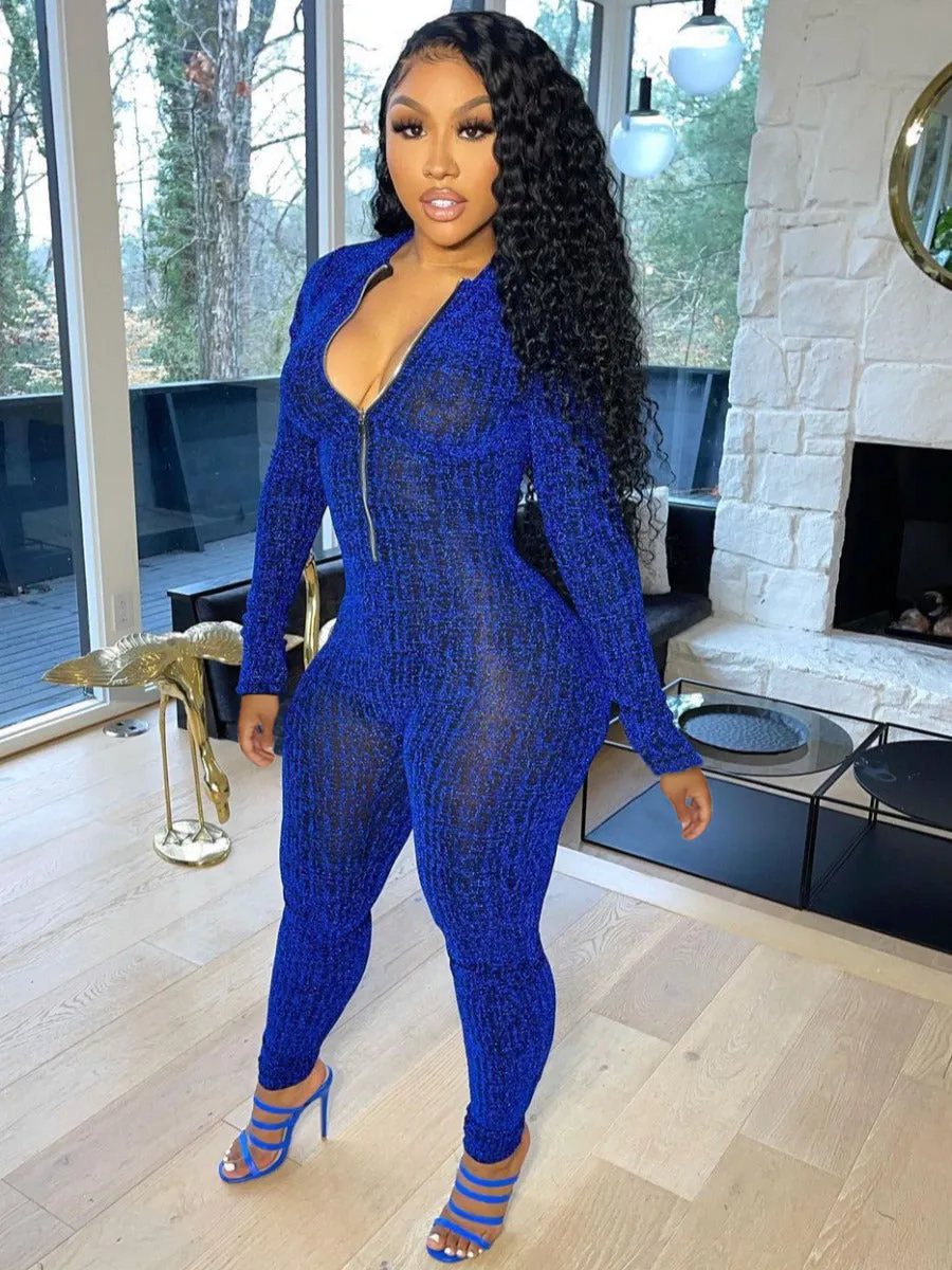 Women's Zipper Design Skinny Jumpsuit
