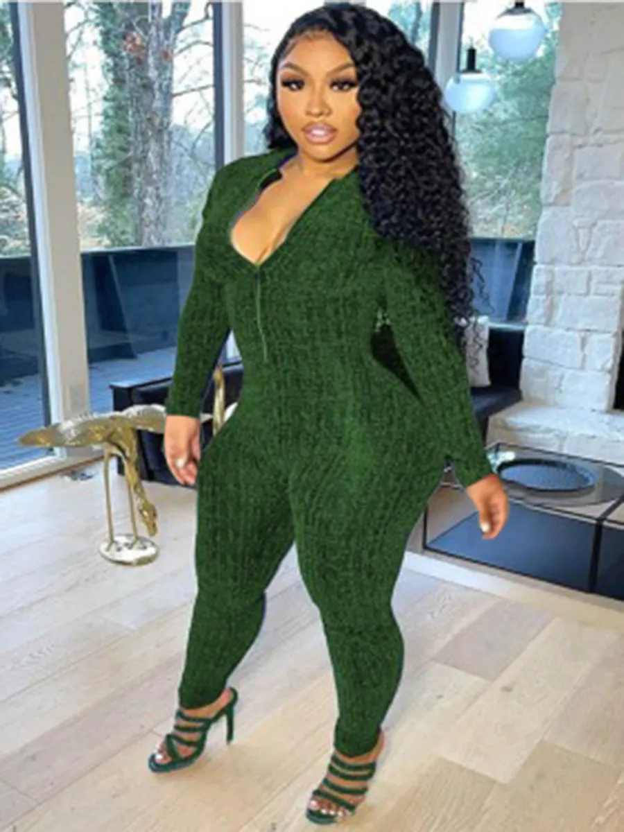 Women's Zipper Design Skinny Jumpsuit