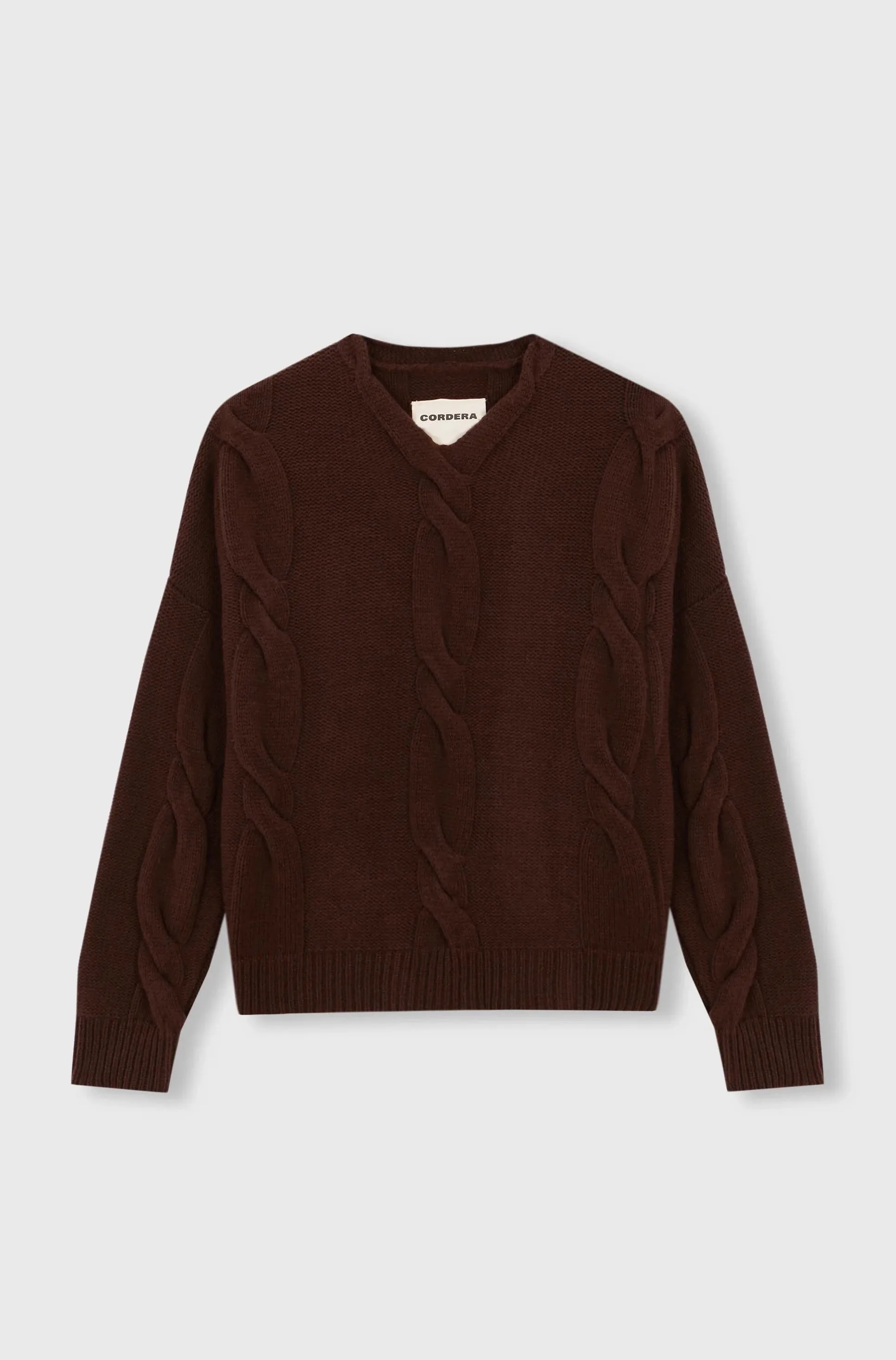 Wool & Cashmere Braided Sweater, Brown