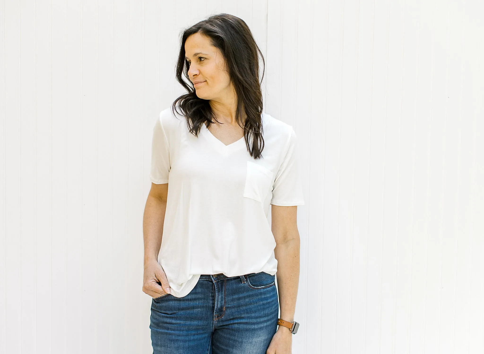 X Back to Basics V-Neck Tee in Ivory