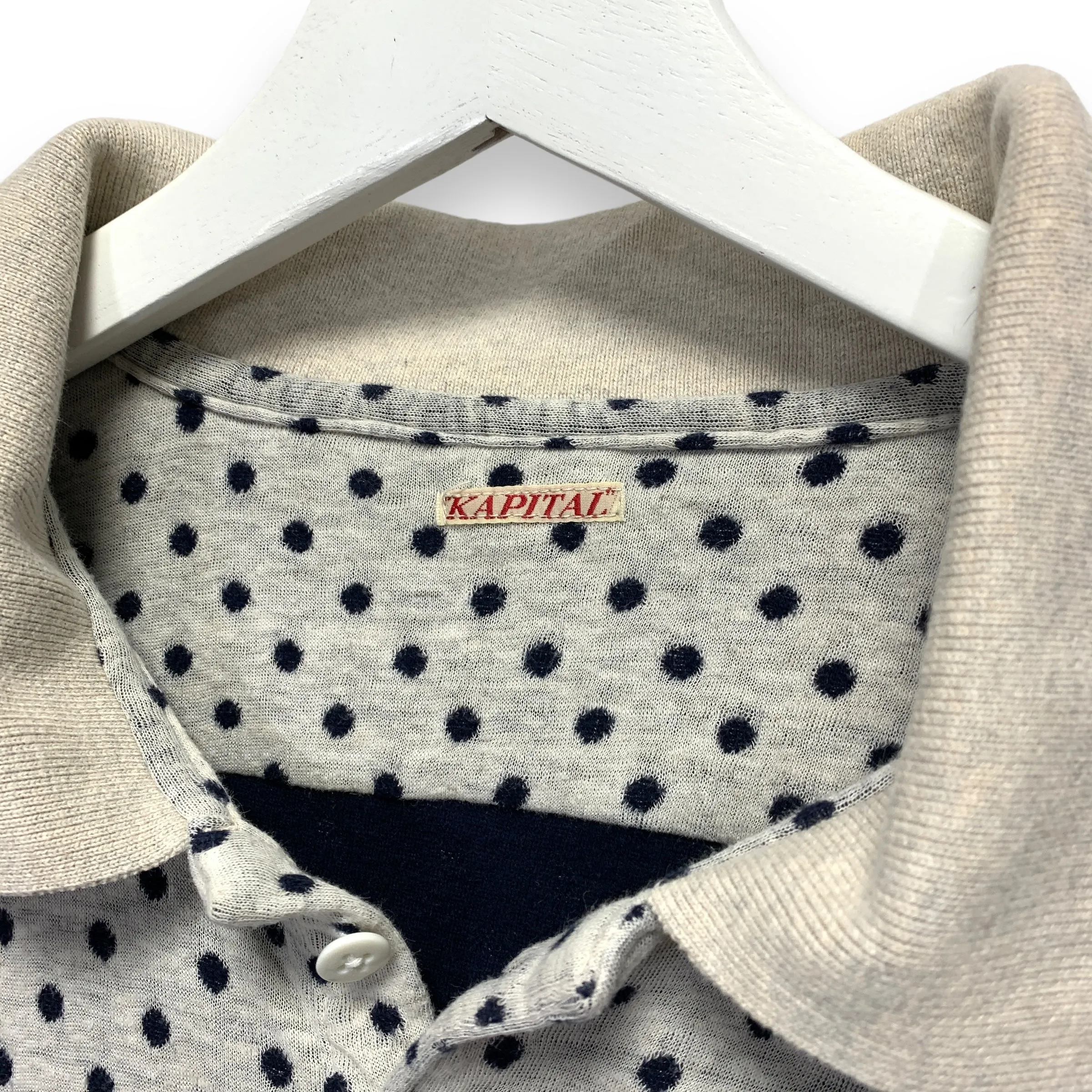 [XL] Kapital Diver Polka Dot Polo Shirt Grey