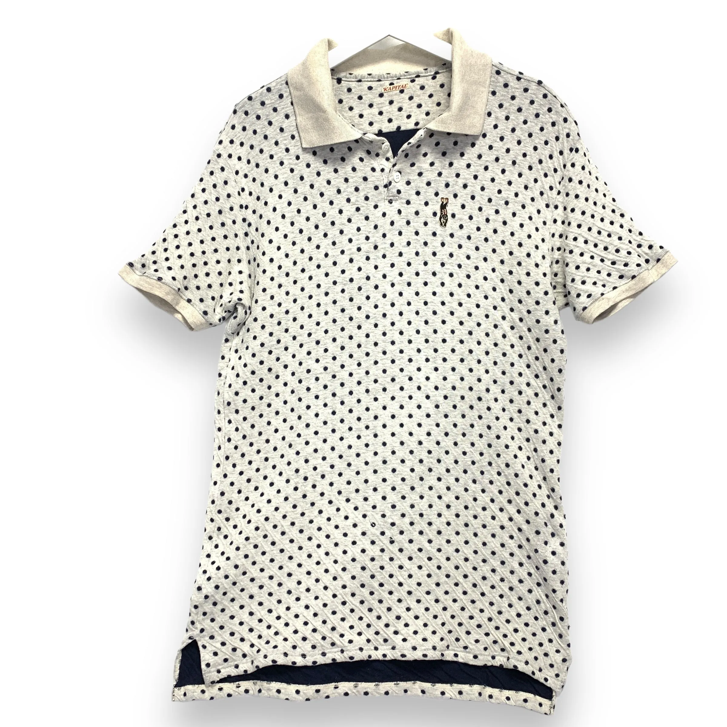 [XL] Kapital Diver Polka Dot Polo Shirt Grey