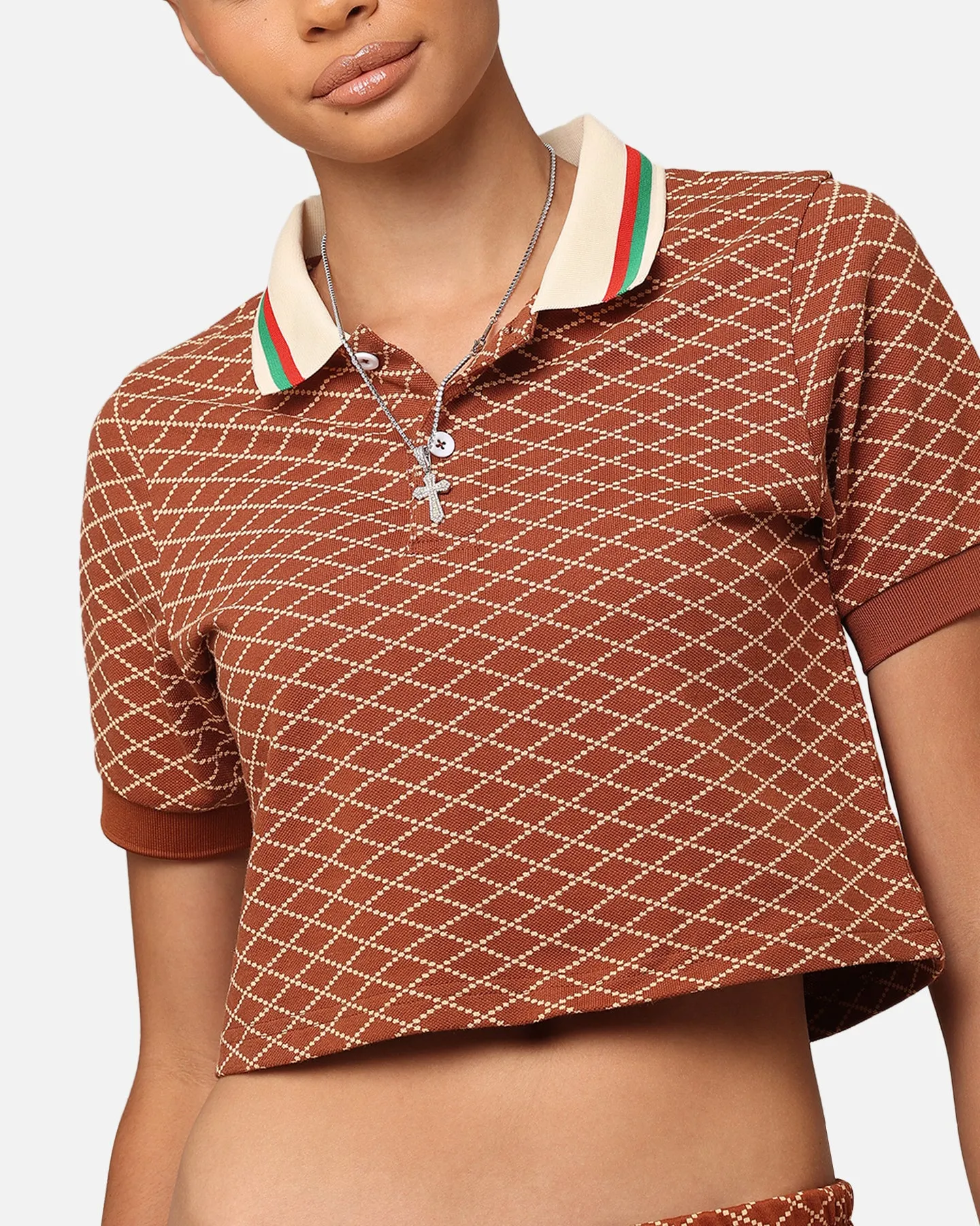 XXIII Women's Cropped Printed Polo Shirt Brown