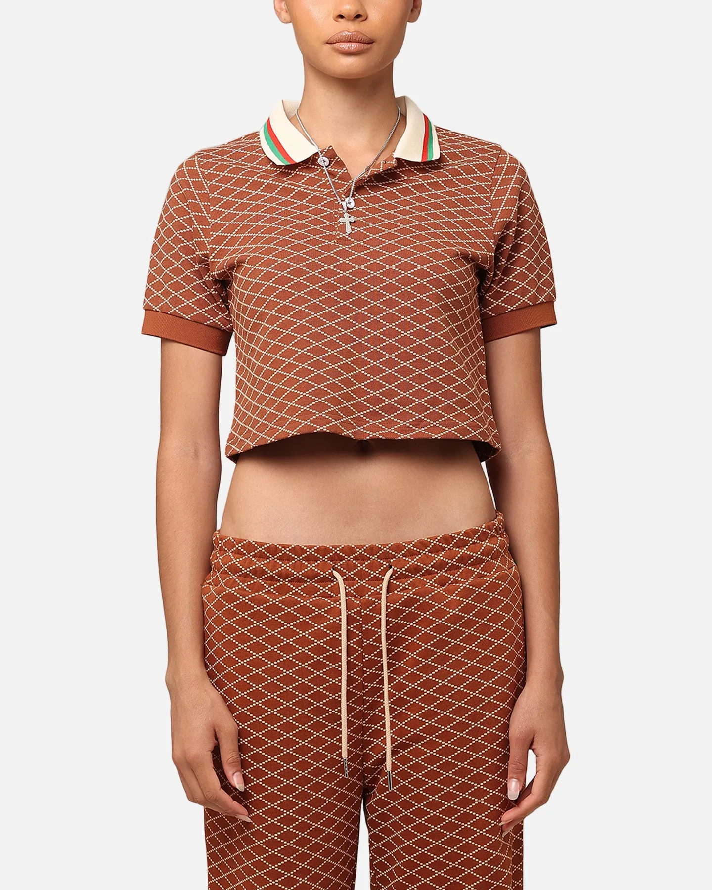 XXIII Women's Cropped Printed Polo Shirt Brown