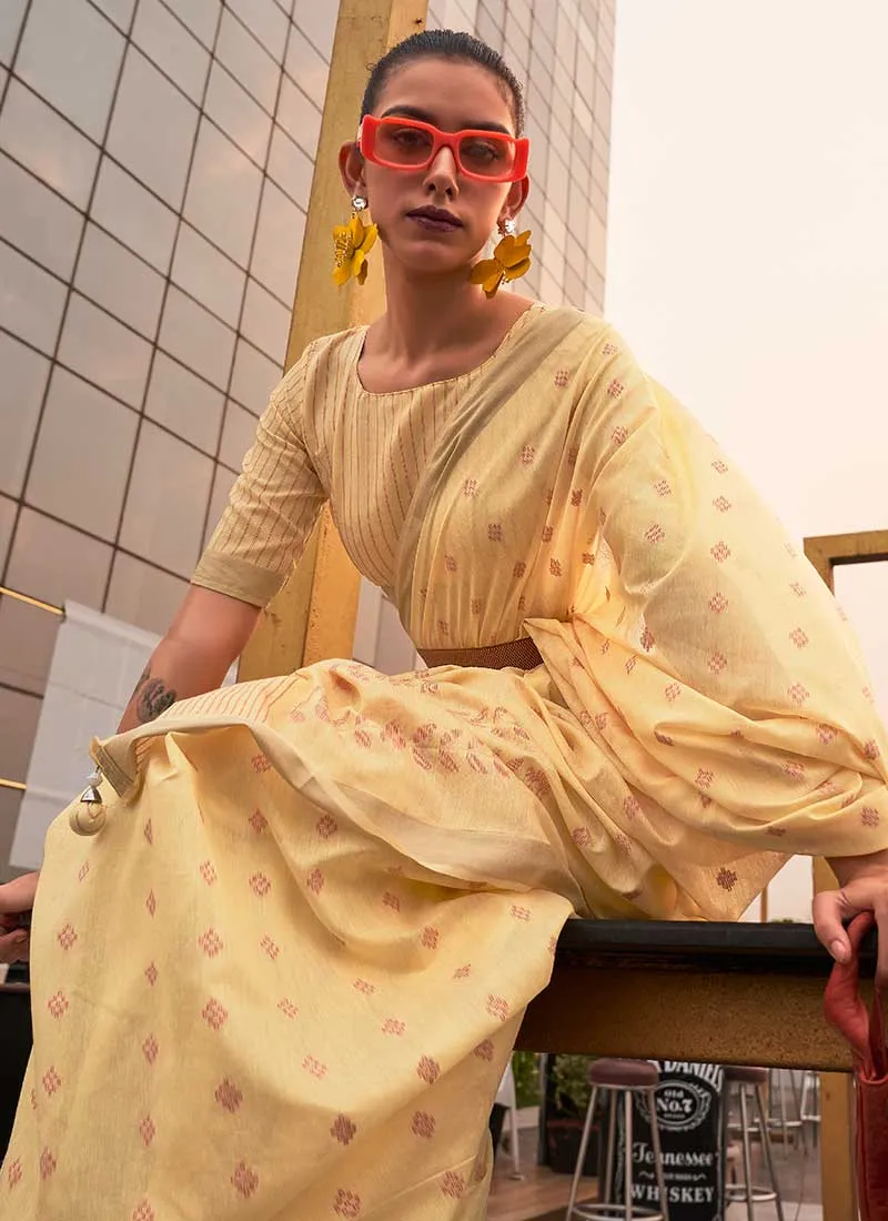 Yellow Zari Weaved Handloom Viscose Silk Saree