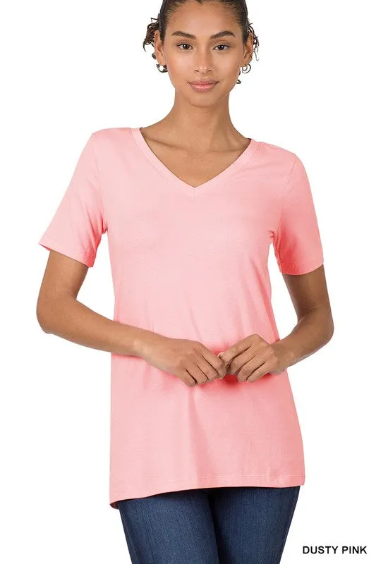 ZENANA Cotton V-Neck Short Sleeve T-Shirts