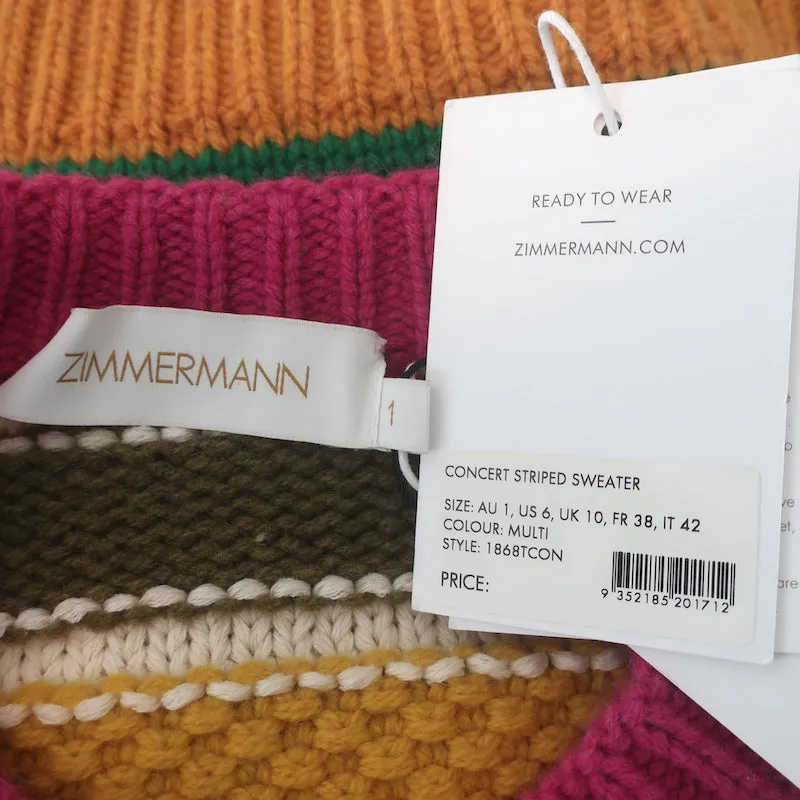 Zimmermann Concert Striped Sweater Multicolor Wool-Blend Size 1 NEW