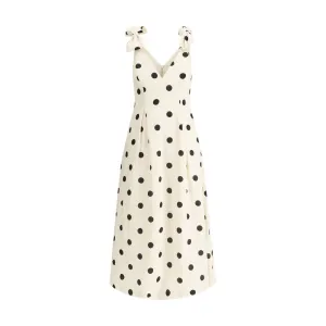 ZIMMERMANN Women Ivory Dress Linen Polka Dot Print A-Line Zip Midi Sundress Sz 1